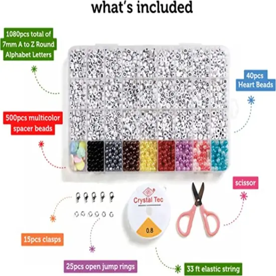 Incraftables Pony Beads for Bracelets Making 9mm & 3 Colors Letter Beads for Jewelry Making (7mm, 1080pcs) for DIY Friendship Bracelets & Crafts, Jewelry & Hair Craft {3}