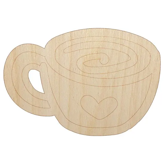 Swirly Latte Coffee Mug with Heart Unfinished Wood Shape Piece Cutout for DIY Craft Projects {7}