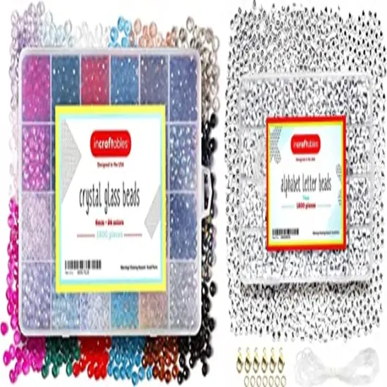 Incraftables Bicone Crystal Beads for Jewelry Making 1200pcs (24 Colors) & 1200pcs Round Letter Beads for Jewelry Making (7mm). A-Z Letters Black Alphabet for DIY Friendship Bracelets & Crafts {1}