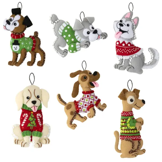 Bucilla Felt Ornaments Applique Kit Set Of 6-Dogs In Ugly Sweaters {1}