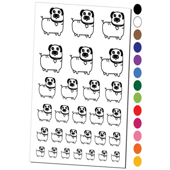 Pug Heart Collar Cute Doodle Temporary Tattoo Water Resistant Fake Body Art Set Collection Light Pink {1}
