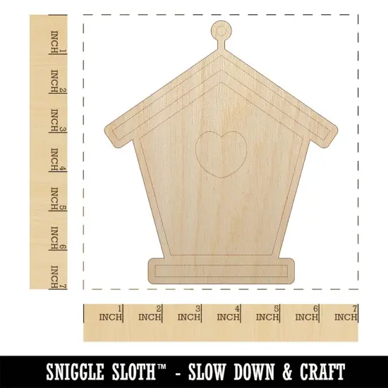 Sweet Birdhouse with Heart Unfinished Wood Shape Piece Cutout for DIY Craft Projects {1}