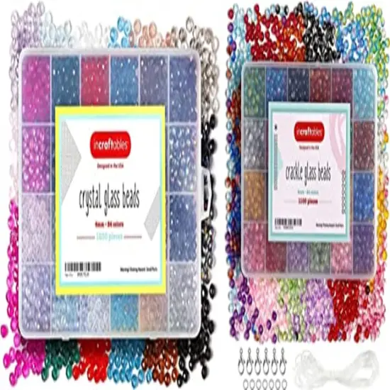 Incraftables Bicone Crystal Beads 1200pcs & Crackle Glass Beads 1100pcs 24 Colors 6mm with Elastic String & Organizer for Jewelry Making, Hair Accessories, Bracelets, & Crafts. {1}