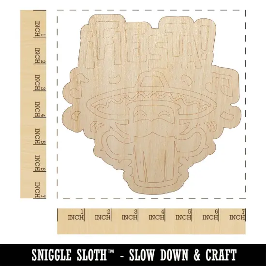 Fiesta Party Cactus with Sombrero Unfinished Wood Shape Piece Cutout for DIY Craft Projects {1}