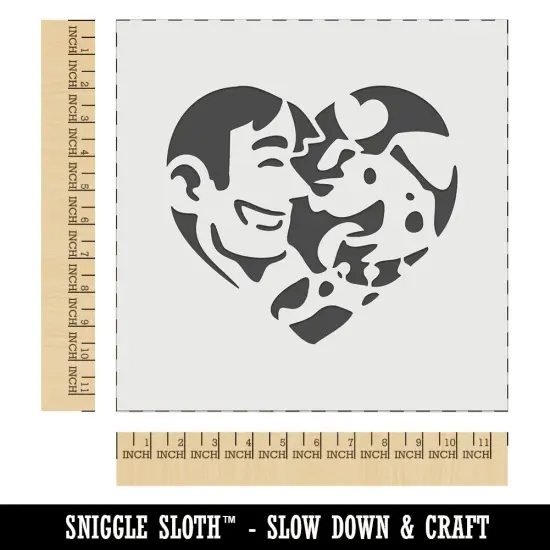 Man with Dog Puppy Pet in Heart Wall Cookie DIY Craft Reusable Stencil {1}
