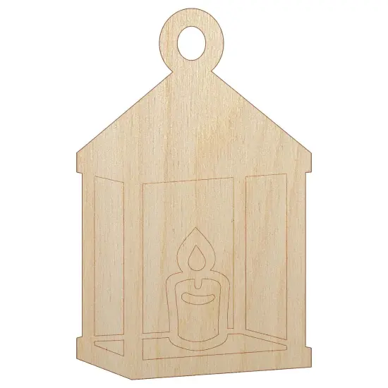 Vintage Lantern Candle with Flame Unfinished Wood Shape Piece Cutout for DIY Craft Projects {7}
