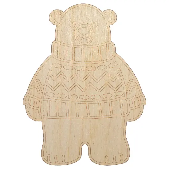 Polar Bear Wearing Sweater Unfinished Wood Shape Piece Cutout for DIY Craft Projects {7}