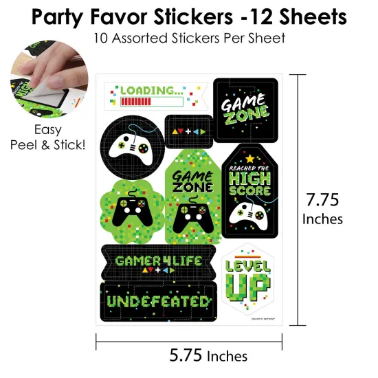 Big Dot of Happiness Game Zone - Pixel Video Game Party or Birthday Party Favor Sticker Set - 12 Sheets - 120 Stickers {4}