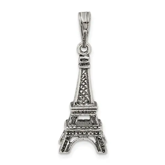 Sterling Silver Eiffel Tower Pendant Charm Paris France Jewerly 29mm x 11mm {3}