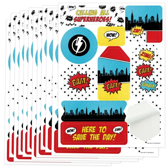 Big Dot of Happiness BAM! Superhero - Baby Shower or Birthday Party Favor Sticker Set - 12 Sheets - 120 Stickers {1}