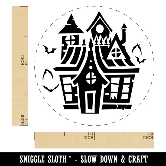 Spooky Scary Haunted House Mansion with Bats Broken Windows Self-Inking Rubber Stamp for Stamping Crafting Planners Red {1}