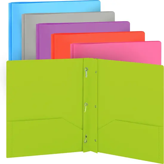 Enday Plastic Solid Color 2-Pockets Poly Portfolio W/ 3 Prongs Red {3}