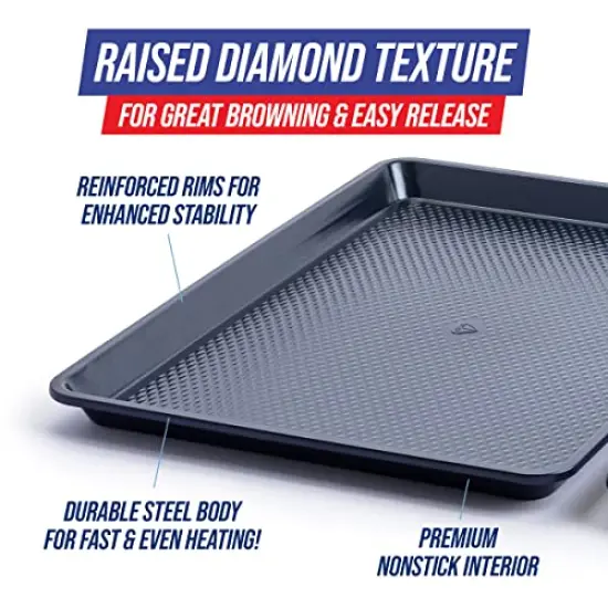 Bakeware Diamond Infused Ceramic Nonstick, 18" x 13" Half Cookie Sheet Baking Pan, Dishwasher and Freezer Safe, PFAS-Free, Blue {1}