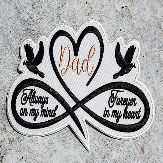 Memorial Infinity Collection: Patch Party Club, "DAD" Eternal Remembrance 1-pc, Iron-On Embroidered Patch, Sz 6", Tribute Honoring Loved One {1}