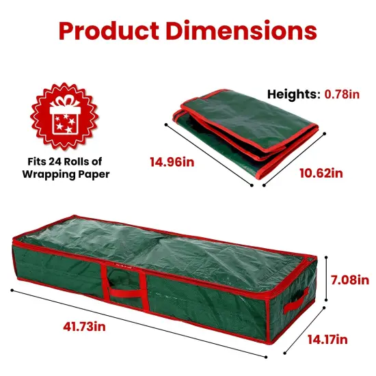 2Pcs Christmas Wrapping Paper Storage Containers Foldable Organizer with Pockets and Handles {3}