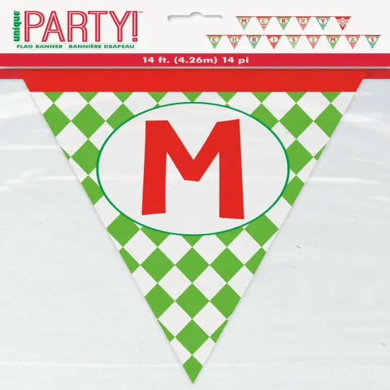 Merry Christmas Patterned Paper Flag 14ft Banner, 1ct {1}