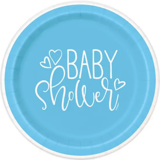 Blue Hearts Baby Shower Dinner Plates 8ct {1}