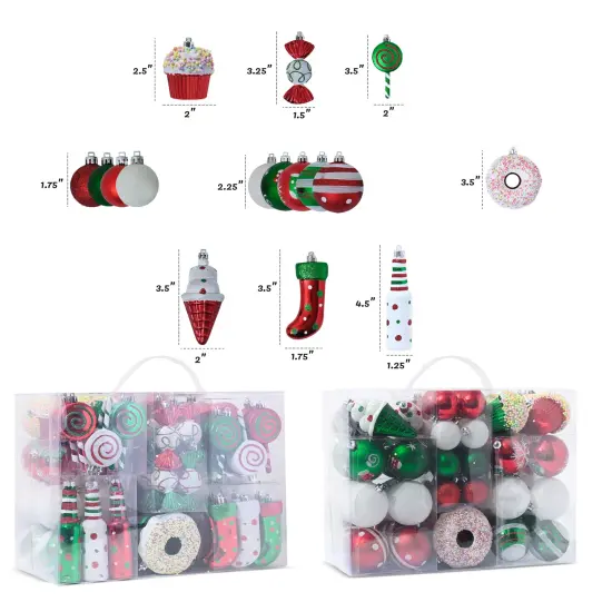 R N' D Toys Candycane Ornament Set &ndash; Christmas Candy Cane Shatterproof Balls and Candy Hanging Ornaments for Indoor or Outdoor Christmas Tree, Holiday Party, Home D&eacute;cor - 82 Piece Set (Red, Green & White) {6}