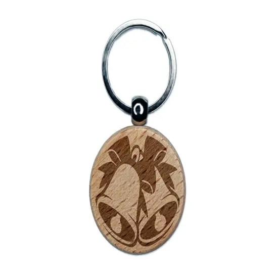 Bells with Bows for Christmas and Weddings Engraved Wood Round Keychain Tag Charm {1}