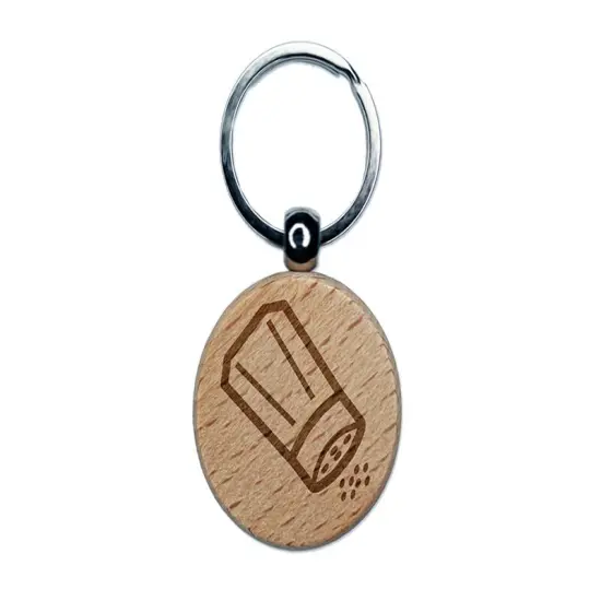 Salt Pepper Shaker Engraved Wood Round Keychain Tag Charm {1}