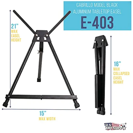 15" to 21" High Adjustable Black Aluminum Tabletop Display Easel with Extension Arm Wings - Portable Artist Tripod Folding Frame Stand - Holds Canvas, Paintings, Books, Photos, Signs {1}