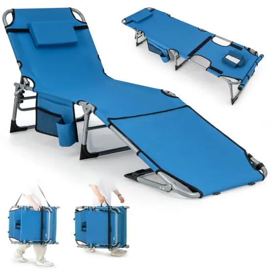 5-position Outdoor Folding Chaise Lounge Chair Blue {4}