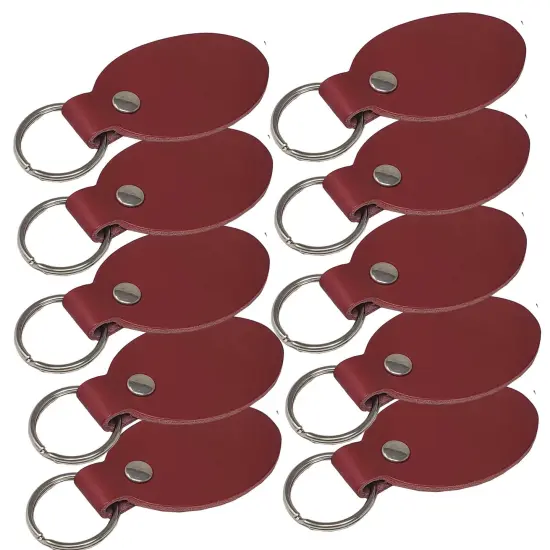 Oval Leather Keychains Kit &ndash; Full-Grain Latigo, DIY Personalization Ready, 10 Pack Red {1}