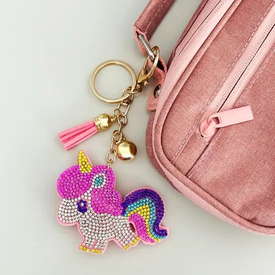 Wrapables Crystal Bling Key Chain Keyring with Tassel Car Purse Handbag Pendant, Rainbow Unicorn {4}