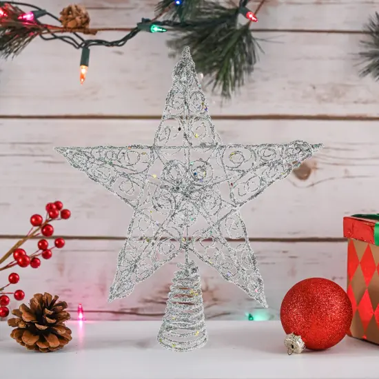 Ornativity Silver Star Tree Topper - Christmas Swirl Design Sparkle Star Treetop Ornament {4}