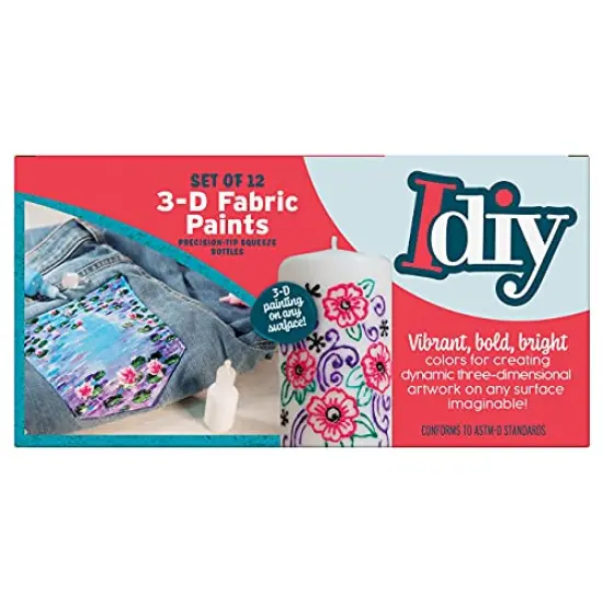 DIY Fabric Paints, Set of 12 Colors, (1oz bottles) Ultra Bright 3D Fabric Paint, Non-Toxic Water-Based and Permanent - Great Craft, Gift, Project - Decorate on Any Surface! {4}