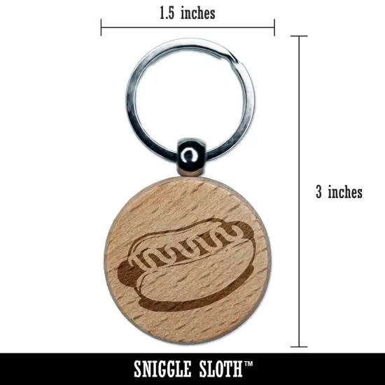 Hotdog Wiener Bun Ketchup Mustard Engraved Wood Round Keychain Tag Charm {2}