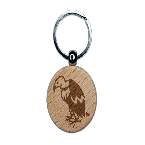 Condor Vulture Bird Engraved Wood Round Keychain Tag Charm {1}