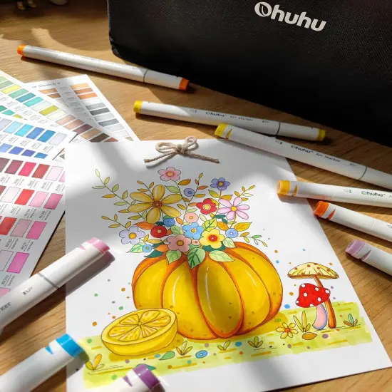 Ohuhu Oahu 40 Colors Alcohol Markers + 8.3"x8.3" Sketchbook Marker Paper Pad {2}