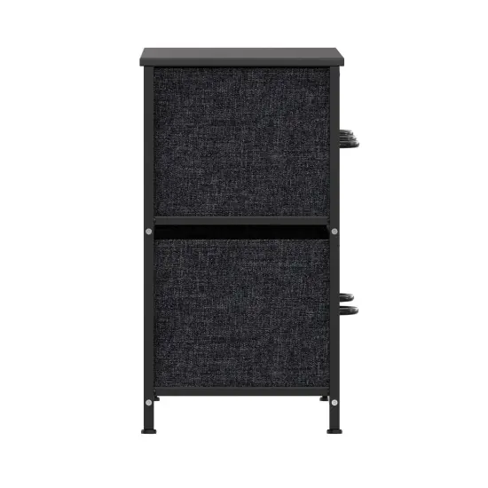 Emma and Oliver Marley 5 Drawer Storage Dresser with Cast Iron Frame, Wood Top and Easy Pull Fabric Drawers with Wooden Handles BlackDrawer/Black {5}