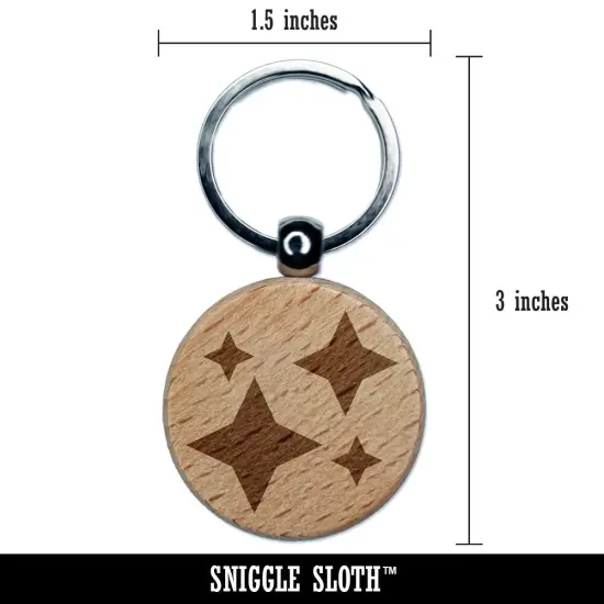 Shiny Sparkle Stars Engraved Wood Round Keychain Tag Charm {2}