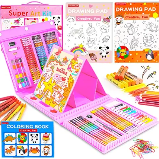 Art Supplies, 283 Pieces Drawing Set Art Kits with Trifold Easel, 2 Drawing Pads, 1 Coloring Book, Crayons, Pastels, Arts and Crafts Gifts Case for Kids Girls Boys Teens Beginners {1}