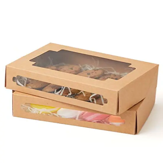 36 Packs Auto-pop up Kraft Cookie Boxes for Gift Giving 8x5.3x2 inch Brown Treat Box with Window One Second Folding Bakery Box for Donuts Candies and Biscuit {2}