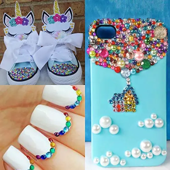 5400 Pieces Multicolor Rhinestones 12 Mixed Color Hotfix Rhinestones Flatback Gemstones and Crystals for Halloween Costume Accessories, Crafts with Tweezers and 2 Picking Pens {2}