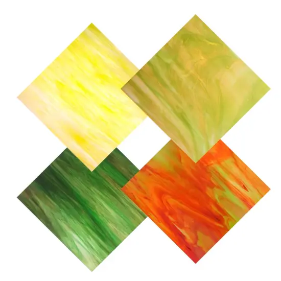 Wissmach 4 Sheet Mixed Color Variety Stained Glass Pack and Mosaic Glass, Yellow/Orange/Green, {2}