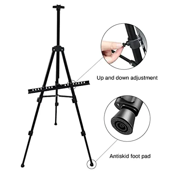 Artist Easel Stand, RRFTOK Metal Tripod Adjustable Easel for Painting Canvases Height from 21" to 66"with Reinforced Triangle,Carry Bag for Table-Top/Floor Drawing and Didplaying {6}