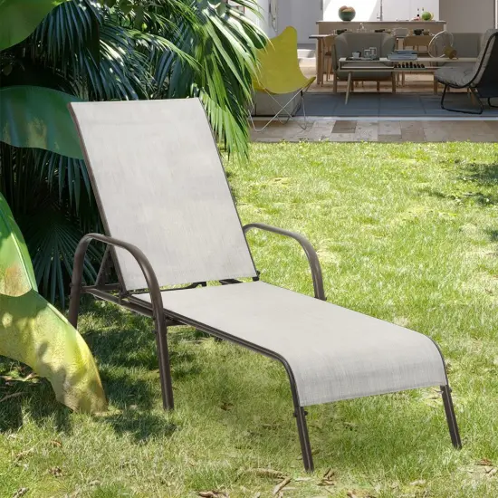 Adjustable Patio Chaise Folding Lounge Chair with Backrest Grey {2}