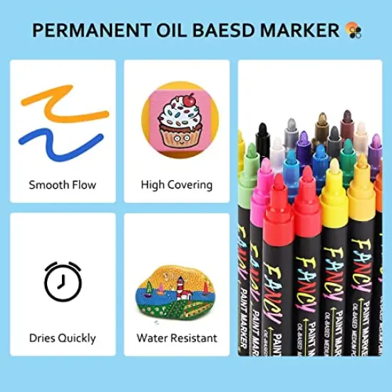Paint Pens, Paint Markers 20 Pack Oil-Based Painting Pen Set for Rocks Painting Wood Plastic Canvas Glass Mugs DIY Craft {5}