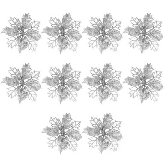 10 Glitter Poinsettia Christmas Hanging Flowers {2}