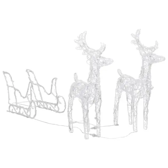 Reindeers & Sleigh Christmas Decoration 160 LEDs 51.2" Acrylic Cold white {2}