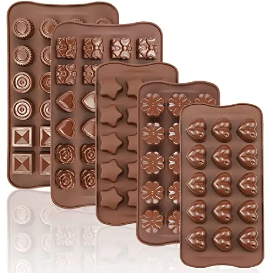 5 Pieces Silicone Chocolate Molds for Fat Bombs Snacks & Truffles, 93-Cavity Caramel Hard Candy Mold (Square, Round, Heart, Star, Flower Shapes) {2}