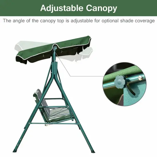 Loveseat Cushioned Patio Steel Frame Swing Glider Green {5}