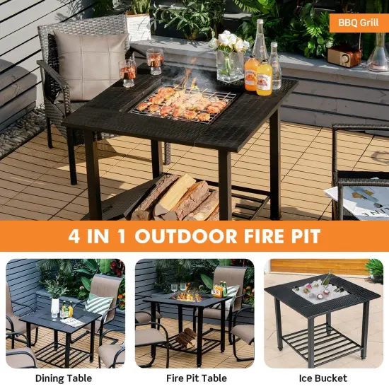 31 Inch Outdoor Fire Pit Dining Table with Cooking BBQ Grate {2}