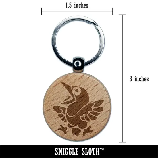 Shocked and Surprised Little Bird Crow Raven Engraved Wood Round Keychain Tag Charm {2}