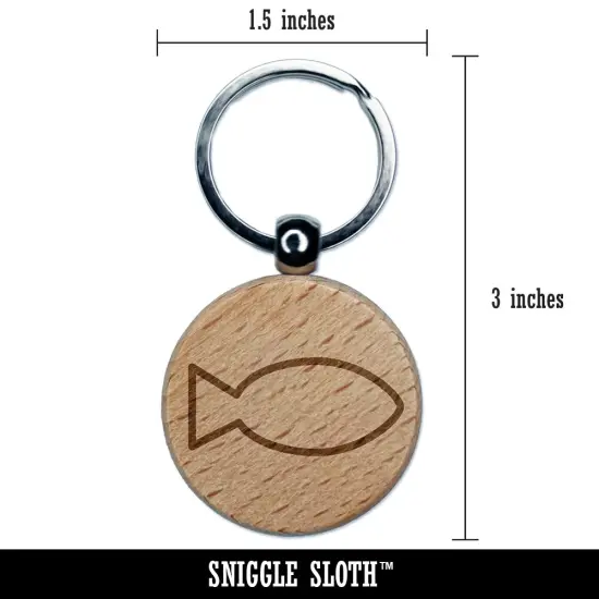 Fish Outline Engraved Wood Round Keychain Tag Charm {2}