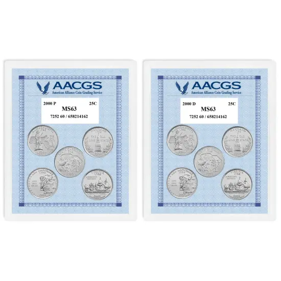 2000P & 2000D Statehood Quarters Graded MS63 Brilliant Uncirculated {1}